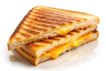 Grilled cheese sandwich on white background at tilted angle