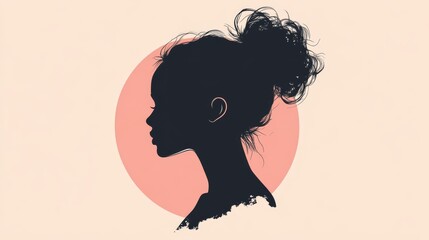 Asset Female silhouette in profile. Vector illustration in a minimalist style with Riso print effect.Print, logo, poster templates, tattoo idea, advertising, fabric print
