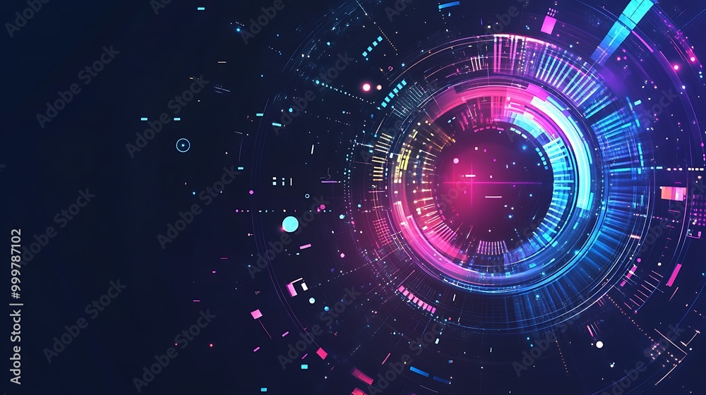Aufkleber abstract futuristic digital technology background with glowing neon circles and lines.