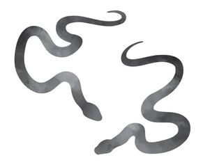シンプルなヘビのシルエット（水墨画風／巳年の年賀状素材）
