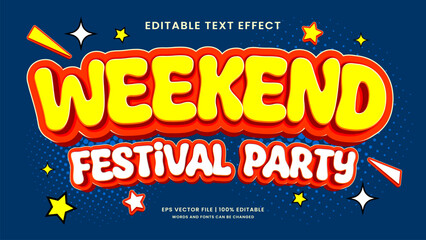 Obraz premium Weekend festival party 90s retro vintage editable text effect