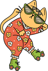 Retro Groovy Disco Cat Doodle Character