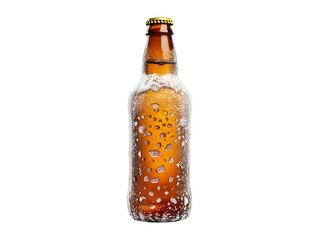 Cold beer bottle isolated on transparent or white background