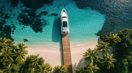 Luxury Yacht Docked at a Tropical Island