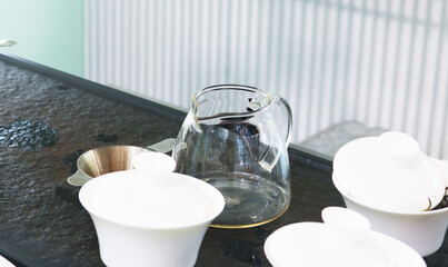 Glass tea pitcher for cafe.