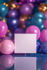 Obraz premium white blank card on colorful background with bokeh