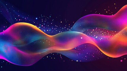 Fototapeta premium Abstract colorful wavy background with glowing particles.