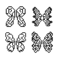 cute monochrome butterfly wings pixel art