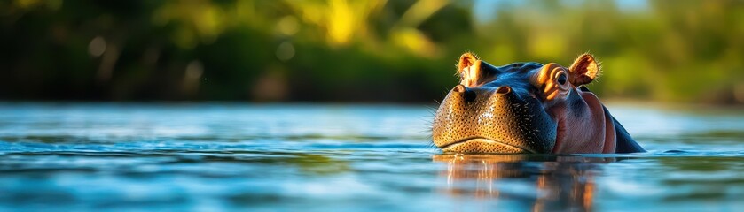 Hippo swimming in clear water, natural habitat
