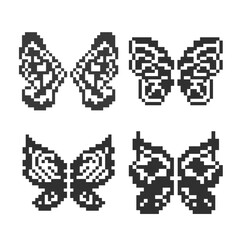 cute monochrome butterfly wings pixel art