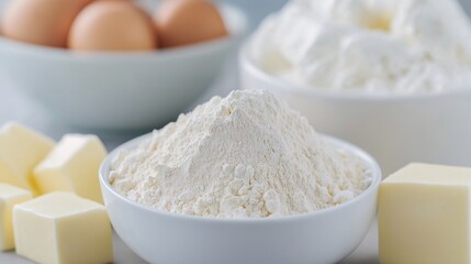 Ingredients for Baking: Flour, Eggs, Butter, Sugar
