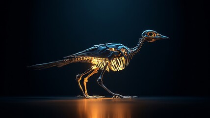 Fototapeta premium Mechanical bird skeleton lit dramatically against dark backdrop