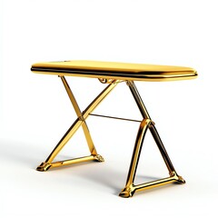 Golden ironing board, stylish design, white isolated background