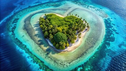 Heart shaped island with wide-angle view in the South Pacific