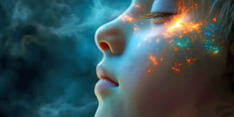Out-of-body experience woman.AI generated.	