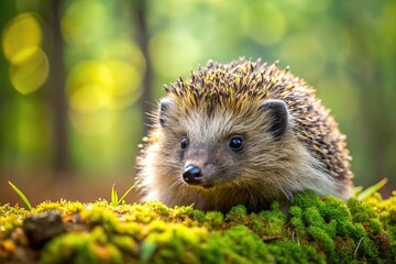 Naklejka premium Hedgehog in natural forest setting Extreme Close-Up