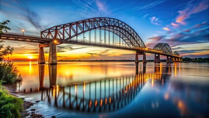 Naklejka premium Hernando Desoto Bridge on the Mississippi River at dusk