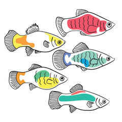 handdrawn doodle fish illustration with abstract color