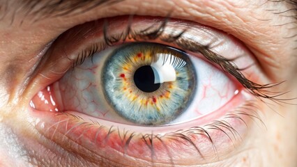 Fototapeta premium This close-up of a grey mark on the eye's white region indicates potential health problems, urging investigation into