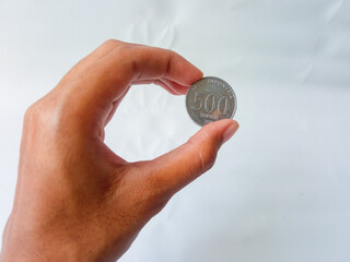 close up photo, Indonesian coin, 500 rupiah isolate on white