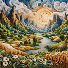 Obraz premium A landscape inspired by a famous poem, created with textiles