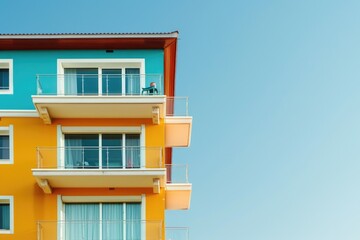 Fototapeta premium Tall structure with multiple floors, featuring balconies and architectural details