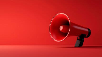 Megaphone On Smooth Red Surface For Amplifying Sound