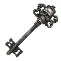 Vintage Key with Skull Design for Halloween Decor on Transparent Background