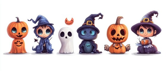 Obraz premium Cute halloween cartoon characters . White isolated background
