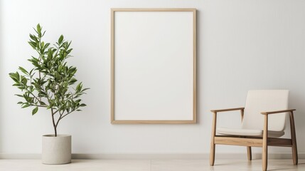 Minimalist interior with a plant and empty picture frame