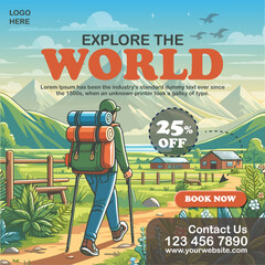 vector illustration of explore the world poster for booking purpose