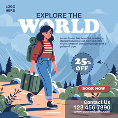 vector illustration of explore the world booking poster