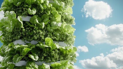 Vibrant 3D illustration of vertical farming technology demonstrating an autumn harvest with fresh produce cascading from vertical structures ideal for promoting modern farming techniques