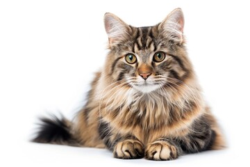 A beautiful long haired cat sitting on a white surface, great for pet or animal themed designs
