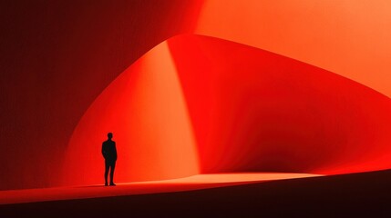 Fototapeta premium Silhouette of a Man in a Red Abstract Architecture
