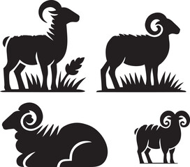 wildanimal , Markhor sillouette set black and white