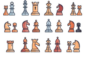 A set of chess pieces on a white background, ideal for use in educational or commercial settings