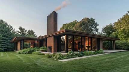 Modern Brick House with Large Windows