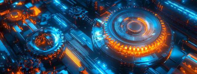 Complex Futuristic Gear System in High-Tech Setting