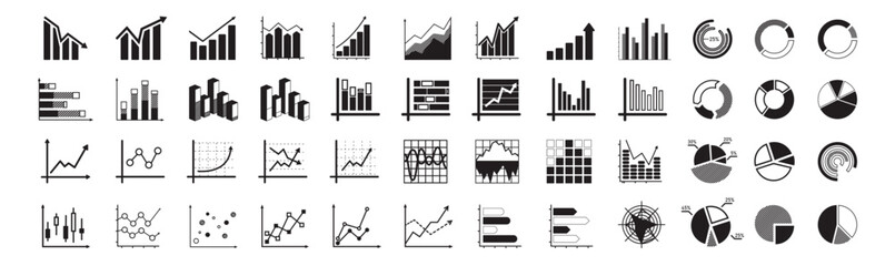 Growing bar graph and pie icon set. Statistics and analytics vector icon. Bussines infographic illustration symbol