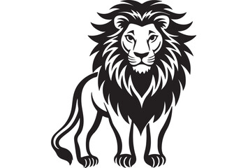 Black and white lion logo isolated on white background. Vector illustration.