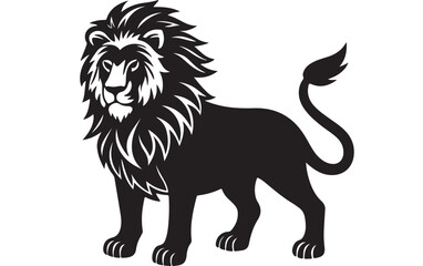 Black and white lion logo isolated on white background. Vector illustration.