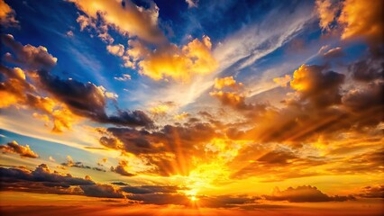 Obraz premium High angle sunset sky with orange yellow sunlight