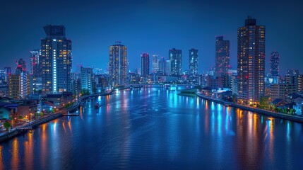 Obraz premium Stunning Urban Architecture Night View and Urban Landscape: A Visual Feast of City Lights. Admire the Modernity and Elegance.