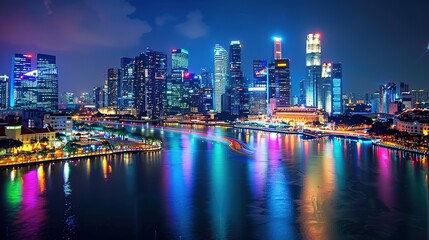 Fototapeta premium Stunning Urban Architecture Night View and Urban Landscape: A Visual Feast of City Lights. Admire the Modernity and Elegance.