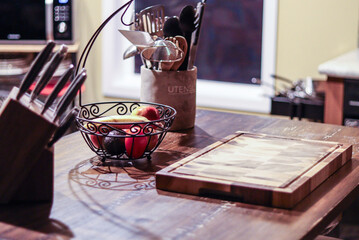 Cutting board in kitchen