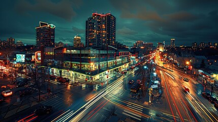Obraz premium Stunning Urban Architecture Night View and Urban Landscape: A Visual Feast of City Lights. Admire the Modernity and Elegance.
