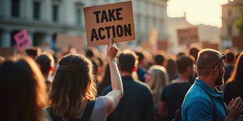 Fototapeta premium Take Action: Protest Crowd at Sunset, Social Movement, Demonstration
