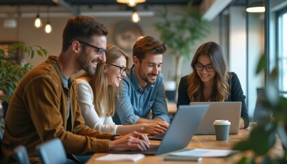 Diverse Creative Team Collaborating on Laptops in Modern Startup Office for Innovative Project Development