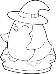 Penguin Halloween Witch Animal Vector Graphic Art Illustration